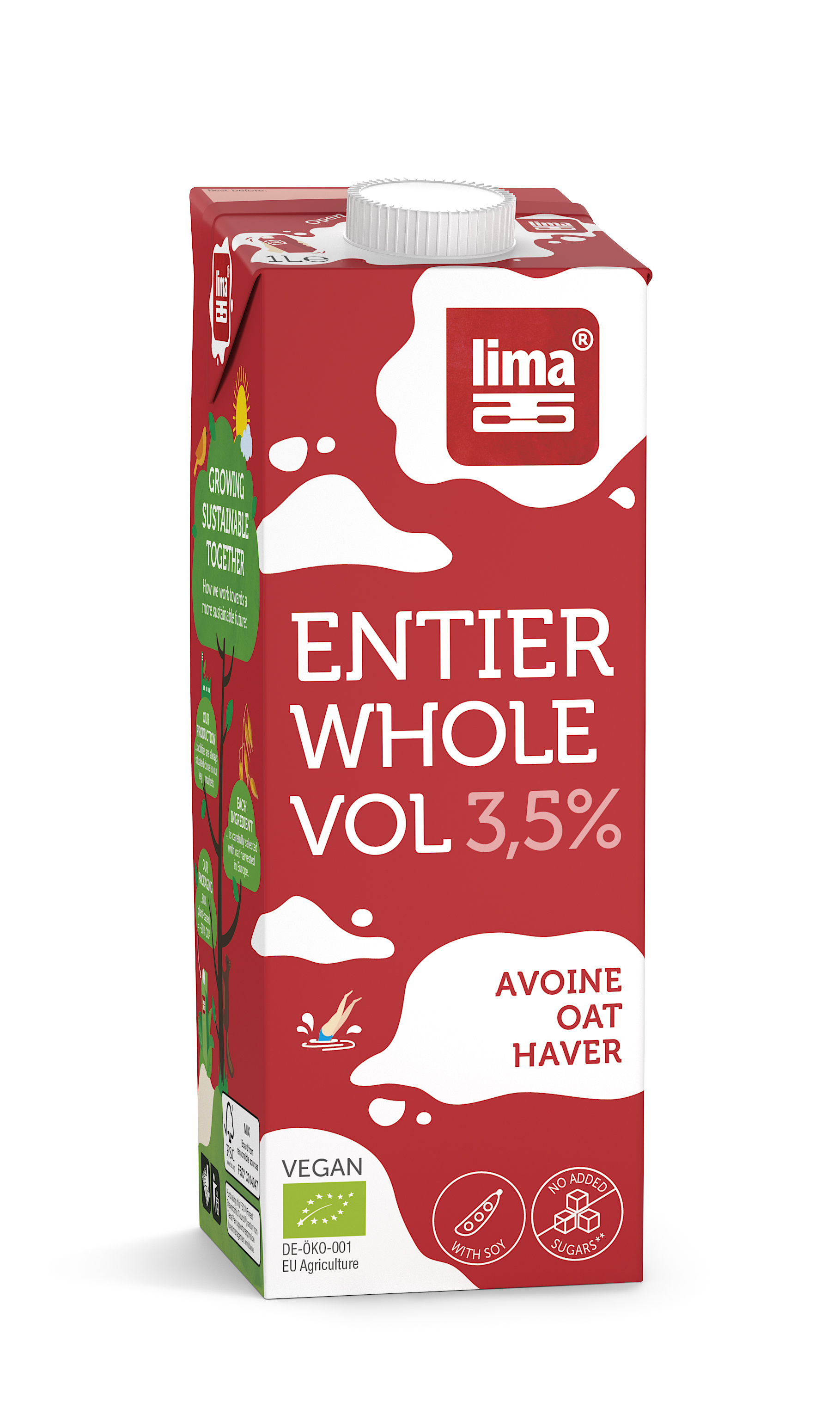 Lima Whole drink(avoine-soja) entier 3.5% bio 1L